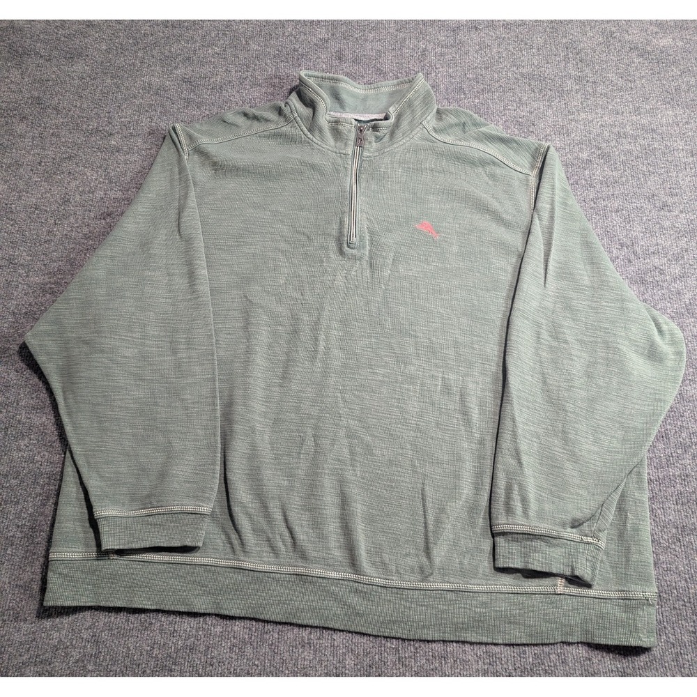 Tommy Bahama Tobago Bay 1/4 Zip Sweater Men's 3XB Green With Pink Swordfish